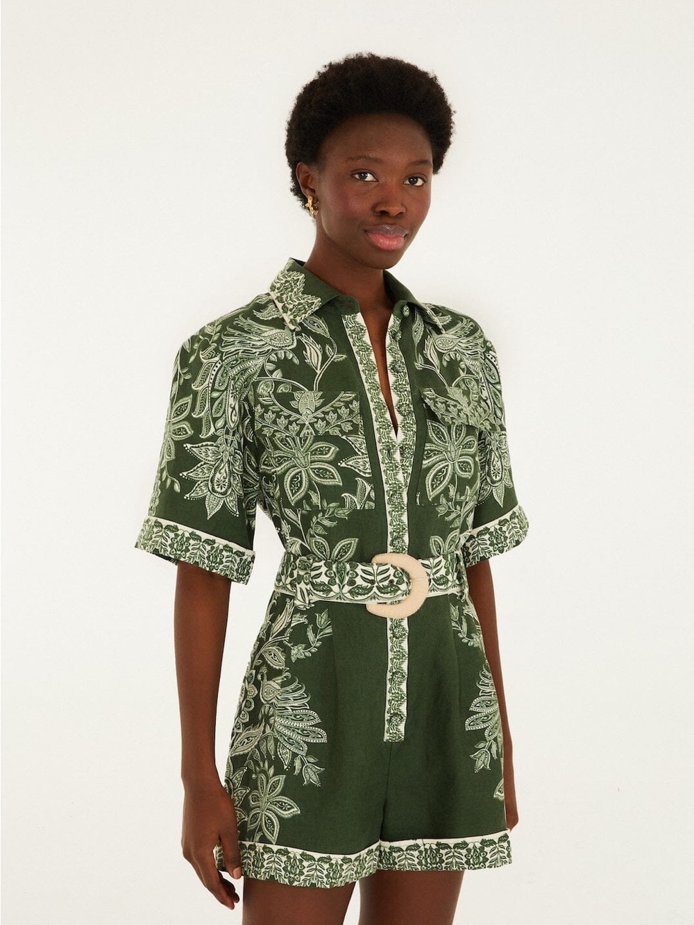 FARM Rio Dark Green Floral Print Short Romper - Picture 4 of 4